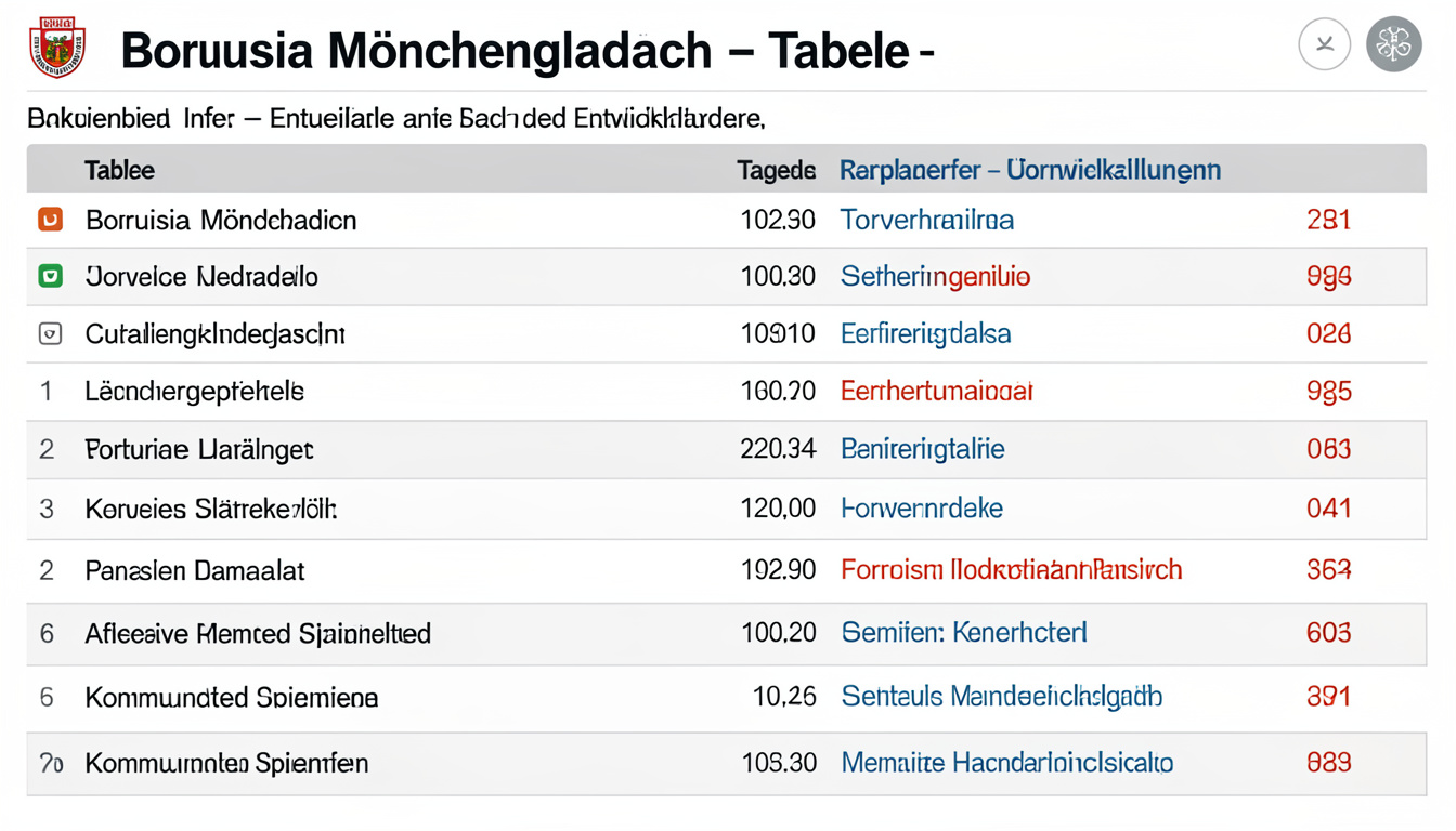 Teilnehmer: Borussia Mönchengladbach Tabelle